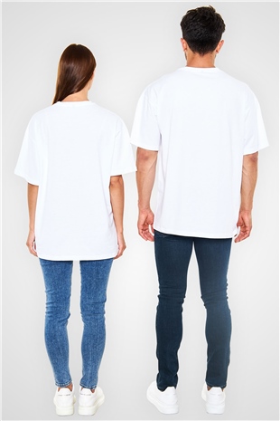 Alkol Beyaz Unisex Oversize Tişört T-Shirt