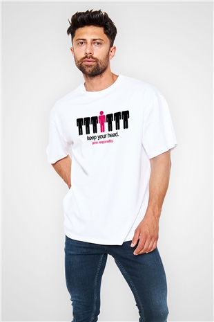 Alkol Beyaz Unisex Oversize Tişört T-Shirt