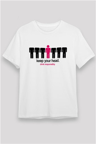 Alkol Beyaz Unisex Tişört T-Shirt - TişörtFabrikası
