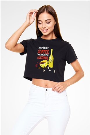 Alkol Siyah Crop Top Tişört