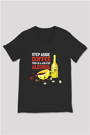 Alkol Siyah Unisex V Yaka Tişört T-Shirt