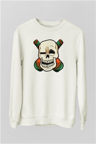 Alkolik Kuru Kafa Baskılı Unisex Beyaz  Sweatshirt