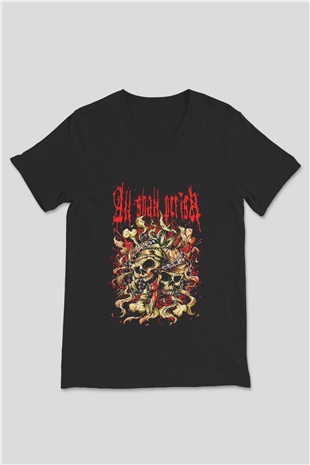 All Shall Perish Siyah Unisex V Yaka Tişört T-Shirt