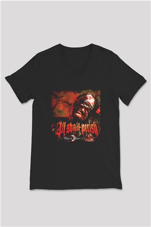 All Shall Perish Siyah Unisex V Yaka Tişört T-Shirt