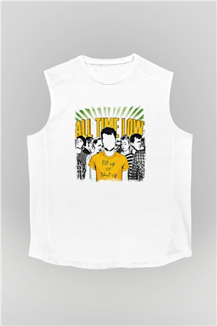 All Time Low Baskılı Unisex Beyaz Kolsuz Tişört