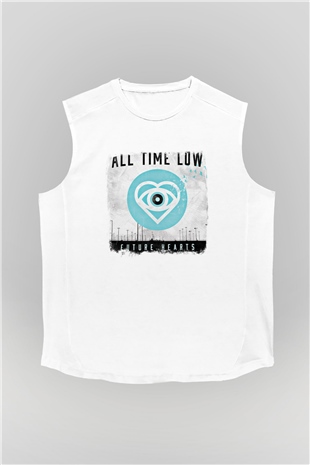 All Time Low Baskılı Unisex Beyaz Kolsuz Tişört