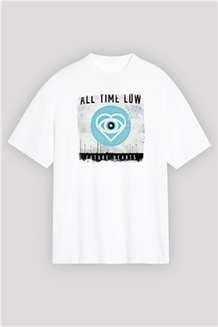 All Time Low Baskılı Unisex Beyaz Oversize Tişört