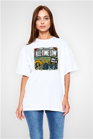 All Time Low Baskılı Unisex Beyaz Oversize Tişört