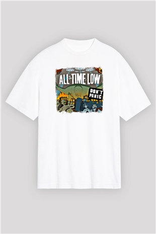 All Time Low Baskılı Unisex Beyaz Oversize Tişört