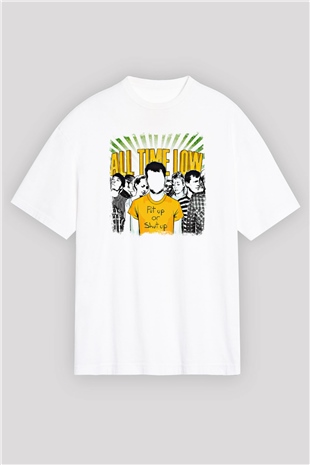 All Time Low Baskılı Unisex Beyaz Oversize Tişört