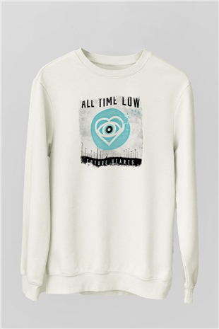 All Time Low Baskılı Unisex Beyaz Sweatshirt