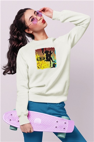 All Time Low Baskılı Unisex Beyaz Sweatshirt