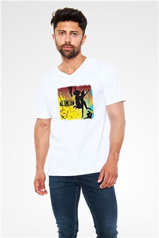 All Time Low Baskılı Unisex Beyaz V Yaka Tişört