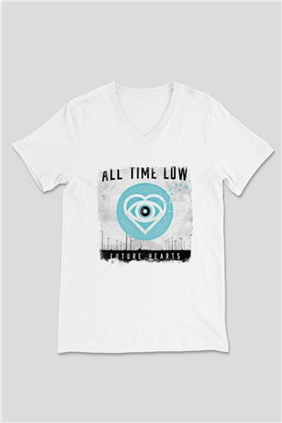 All Time Low Baskılı Unisex Beyaz V Yaka Tişört