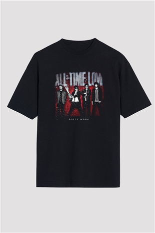 All Time Low Baskılı Unisex Siyah Oversize Tişört