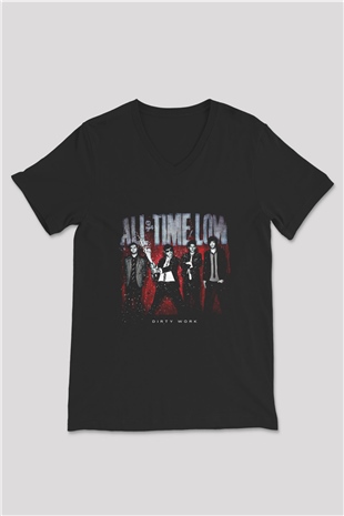 All Time Low Baskılı Unisex Siyah V Yaka Tişört
