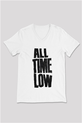 All Time Low Beyaz Unisex V Yaka Tişört T-Shirt