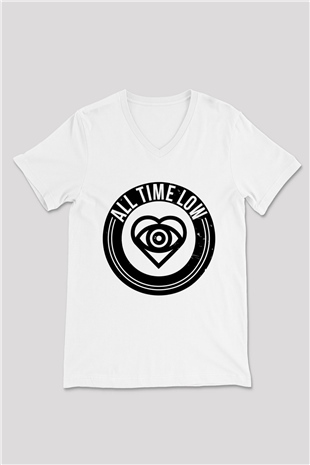 All Time Low Beyaz Unisex V Yaka Tişört