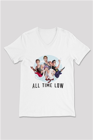 All Time Low Beyaz Unisex V Yaka Tişört