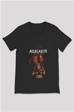Allegaeon Baskılı Unisex Siyah V Yaka Tişört - Tshirt