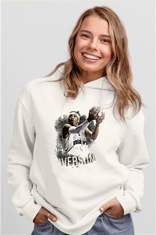 Allen Iverson Baskılı Beyaz Unisex Kapüşonlu Sweatshirt
