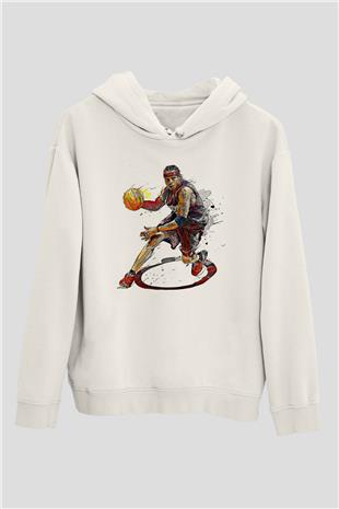 Allen Iverson Baskılı Beyaz Unisex Kapüşonlu Sweatshirt