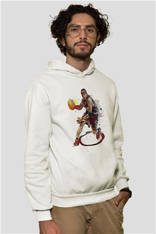 Allen Iverson Baskılı Beyaz Unisex Kapüşonlu Sweatshirt