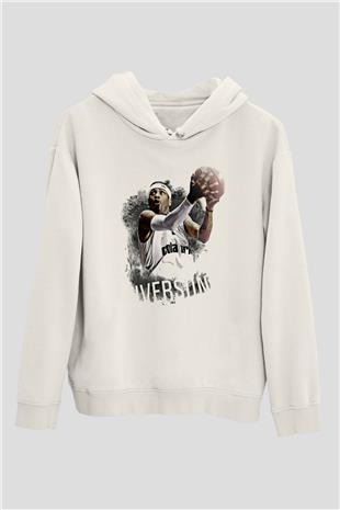 Allen Iverson Baskılı Beyaz Unisex Kapüşonlu Sweatshirt
