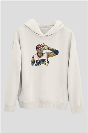 Allen Iverson Baskılı Beyaz Unisex Kapüşonlu Sweatshirt