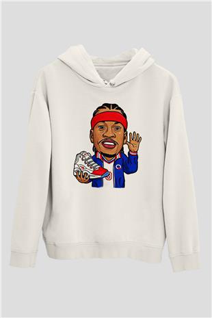 Allen Iverson Baskılı Beyaz Unisex Kapüşonlu Sweatshirt