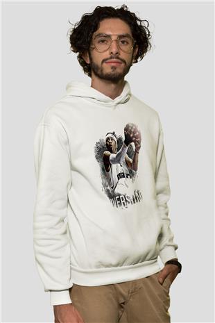 Allen Iverson Baskılı Beyaz Unisex Kapüşonlu Sweatshirt