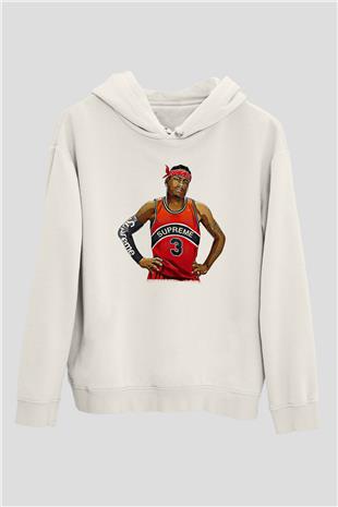 Allen Iverson Baskılı Beyaz Unisex Kapüşonlu Sweatshirt