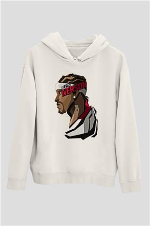 Allen Iverson Baskılı Beyaz Unisex Kapüşonlu Sweatshirt