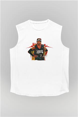 Allen Iverson Baskılı Beyaz Unisex Kolsuz Tişört - Tshirt