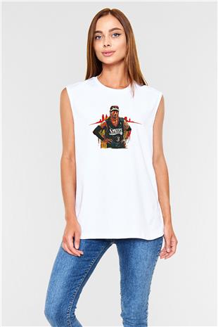 Allen Iverson Baskılı Beyaz Unisex Kolsuz Tişört - Tshirt