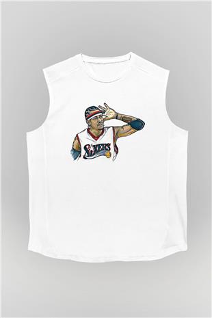 Allen Iverson Baskılı Beyaz Unisex Kolsuz Tişört - Tshirt