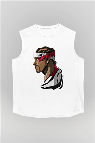 Allen Iverson Baskılı Beyaz Unisex Kolsuz Tişört - Tshirt