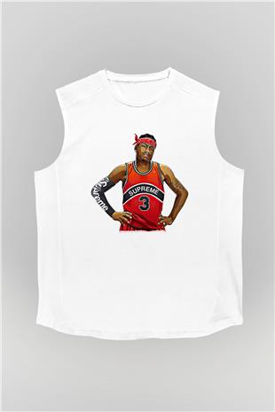 Allen Iverson Baskılı Beyaz Unisex Kolsuz Tişört - Tshirt