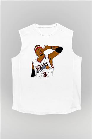 Allen Iverson Baskılı Beyaz Unisex Kolsuz Tişört - Tshirt