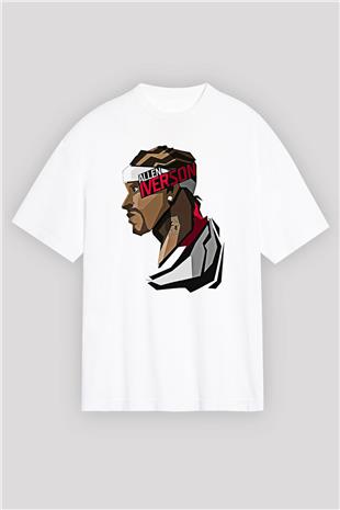 Allen Iverson Baskılı Beyaz Unisex Oversize Tişört - Tshirt