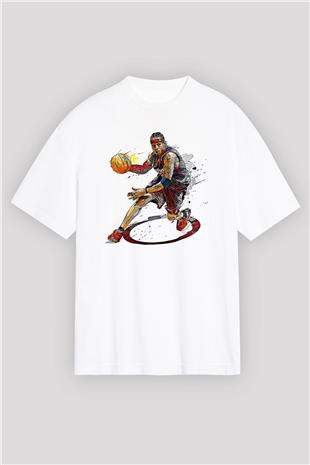 Allen Iverson Baskılı Beyaz Unisex Oversize Tişört - Tshirt