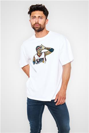 Allen Iverson Baskılı Beyaz Unisex Oversize Tişört - Tshirt