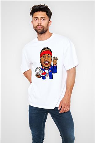 Allen Iverson Baskılı Beyaz Unisex Oversize Tişört - Tshirt