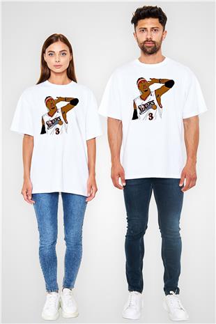 Allen Iverson Baskılı Beyaz Unisex Oversize Tişört - Tshirt