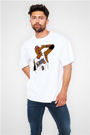 Allen Iverson Baskılı Beyaz Unisex Oversize Tişört - Tshirt