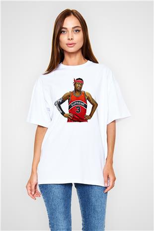 Allen Iverson Baskılı Beyaz Unisex Oversize Tişört - Tshirt