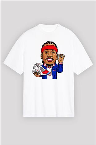 Allen Iverson Baskılı Beyaz Unisex Oversize Tişört - Tshirt