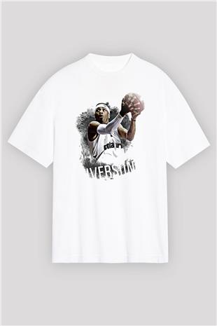 Allen Iverson Baskılı Beyaz Unisex Oversize Tişört - Tshirt