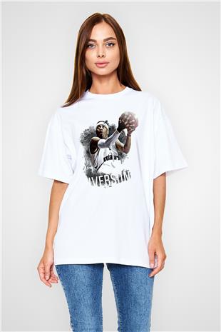 Allen Iverson Baskılı Beyaz Unisex Oversize Tişört - Tshirt
