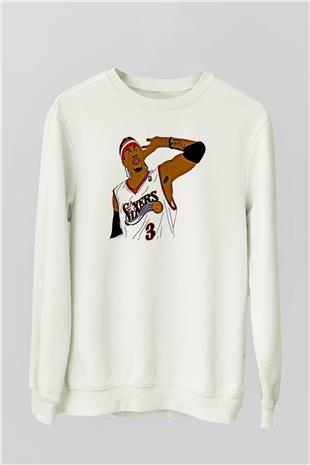 Allen Iverson Baskılı Beyaz Unisex Sweatshirt
